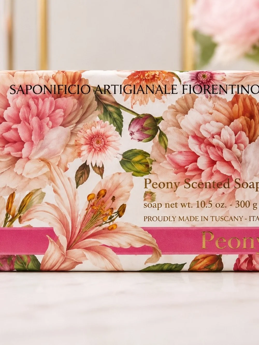 Floral Pink Cosmetic Clutch with Gold Emblem